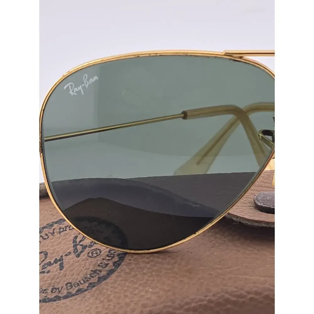 58 14mm Vintage B L Ray Ban L0205 G15 UV Gold Plated Aviator Sunglasses W/case